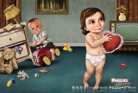 法国Huggies婴儿卡通纸尿裤尿布湿平面广告