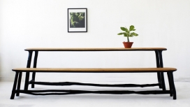 德国设计师Valentin Loellmann家居设计师作品-榛树枝创建疙瘩长凳，桌子