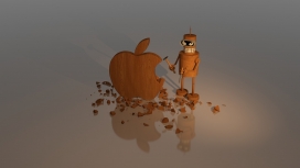 被敲碎的苹果标志木雕塑
