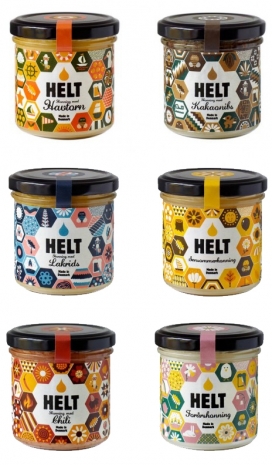 丹麦设计-HELT蜂蜜品牌包装设计-融合北欧传统与新农村甜心莓，经典蜂巢六边形图案，讲不同的故事