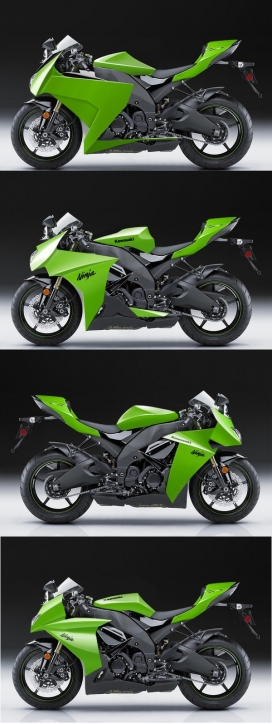 Kawasaki川崎绿色摩托车跑车-美国Han Huynh交通工业设计师作品