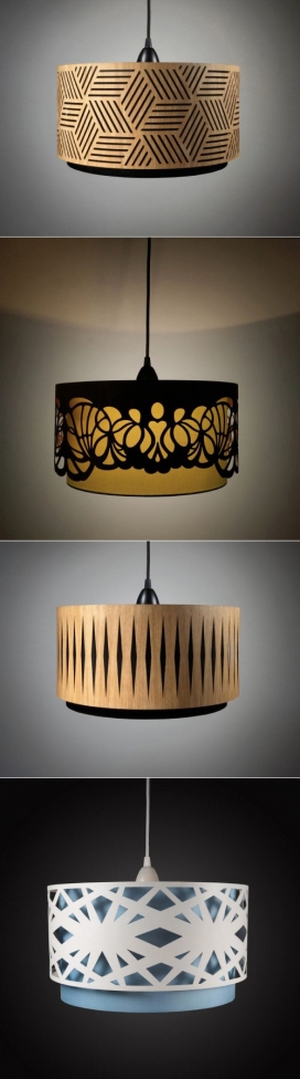 手工制作的激光切割橡木制灯罩-作品来自德国的两位设计师Nadine Fliegen and Andrea Steckner