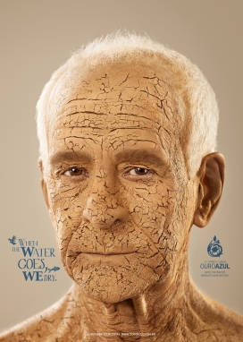 干枯开裂的脸-Ouro Azul节约用水公益平面广告-灌溉我们的历史
