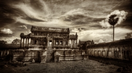 柬埔寨复古山寨寺庙黑白壁纸