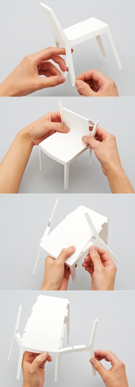 手拆1/5规模的迷你纸椅-日本设计师Taiji Fujimori作品，还有扶手椅和沙发，标准件家具的五分之一大小