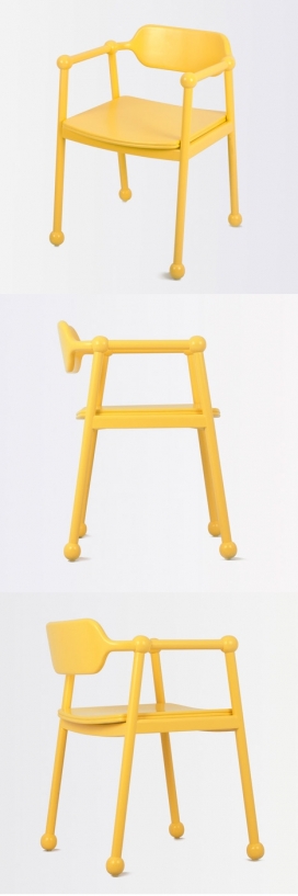 甜美可爱的黄色圆球糖果椅-韩国家居Jeong Yong设计师作品，每个手臂和腿部都带圆球衔接