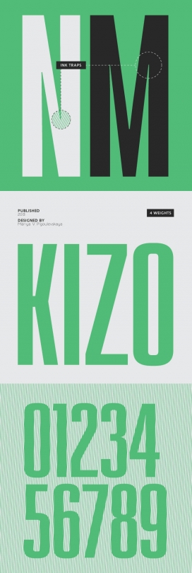 Kizo几何简明无衬线字体设计-灵感来自建筑的启发
