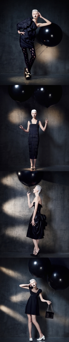 卡米拉-黑魔法气球-一个现代化的黑色小礼服时装秀-为How To Spend It杂志打造