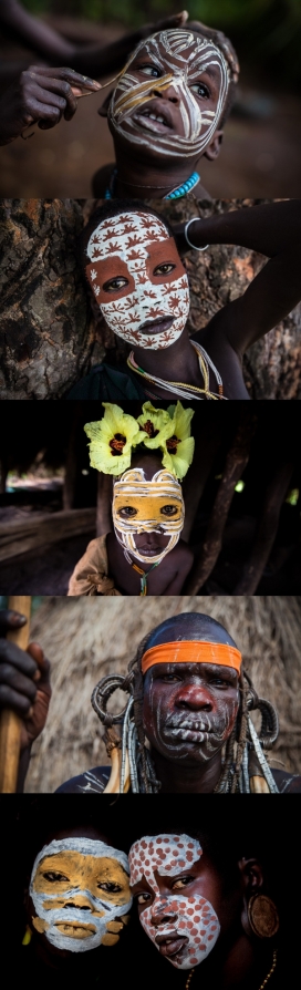 奥莫河谷部落人体艺术彩绘-他们通过自己的脸和身体变成一件艺术品