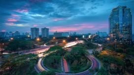 印尼雅加达城市车流夜景