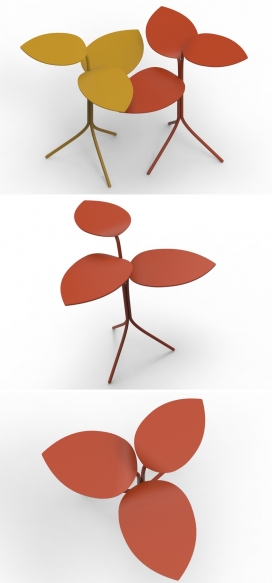 花园藤叶子凳-布鲁克林设计师Marc Thorpe作品，灵感来自树叶与牵牛花，钢管杆焊接制成的茎和激光切割弯曲钢板的叶子