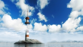 蓝天白云下的海洋灯塔