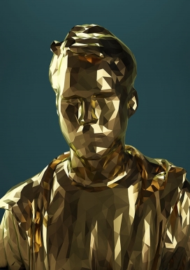 金色多维菱形晶体像素人物雕塑