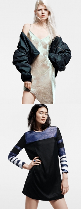 刘雯-2014-H&M毛皮外套秋季时装秀-高光泽的金属色调材料和引人注目的印刷品照片