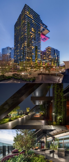 悉尼垂直花园绿墙塔大厦-法国建筑师Jean Nouvel让・努维尔联手与植物学家帕特里克・布兰克打造这植物覆盖的悉尼塔大厦作品