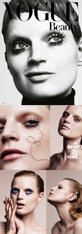 马库斯・奥尔森吉尼维尔-Vogue日本-美丽的时尚美容故事-有翅睫毛，字符串蜘蛛脸部纹身，让整个画面充满时尚细腻