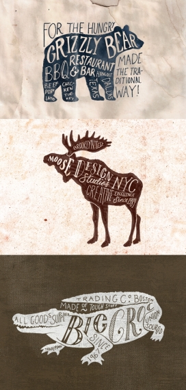 动物复古手刻字标签插画
