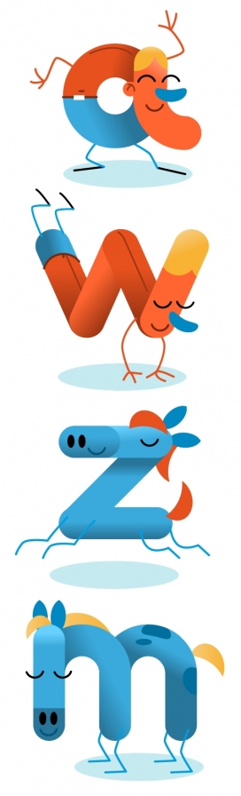 可爱生动的卡通动物造型字母排版设计
