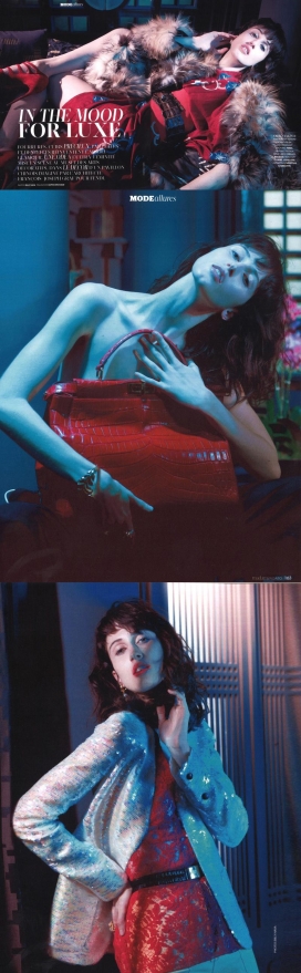 安娜・克利夫兰-Madame Figaro费加罗夫人2014年12月-豪华高影响力的蓝红色魅力花样女装秀