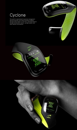 耐克CYCLONE运动腕表设计-动感的外形和浓烈的色彩