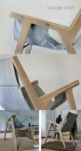 Lounge chair休闲椅-采用实心橡木木材和帆布连接