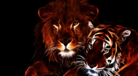 高清晰火焰老虎狮子伴侣壁纸