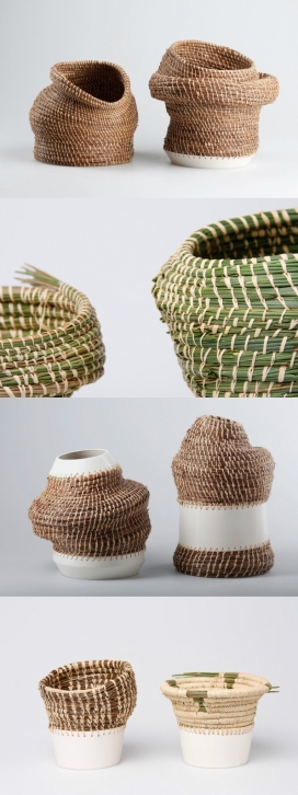 安哥拉传统陶瓷编制篮-手工采摘松针进行完美创造的一系列花瓶容器