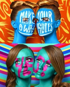 脸部字体彩绘涂鸦的姐妹