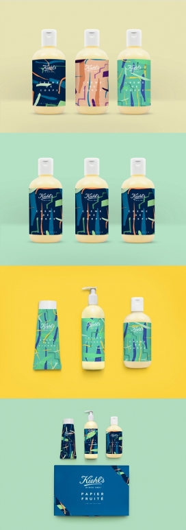 Kiehls纸业果树品牌设计-每种颜色代表不同的水果香味