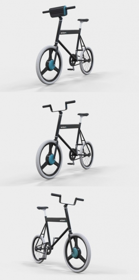 20英寸的概念单速自电动自行车设计-它具有一个可拆卸的电池，还可以充当便携式扬声器