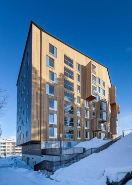 芬兰木质公寓楼-有8层高，灵感来自乐高积木块，设计师采用轻量级主体结构框架模块结合混凝土结构，十分稳固