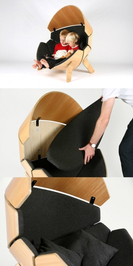 Hideaway Chair-儿童空间椅子-采用新西兰天然材料，灵感来自乌龟，可以摆脱其周围噪音环境