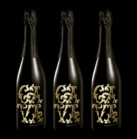 最新限量版香槟品牌酒瓶包装设计-漂亮质感金色的手绘草图抽象图案花纹