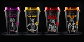 瑞士烘焙Café Royal-咖啡饮料包装设计。狮子标志散发着品牌的皇家大胆和时尚