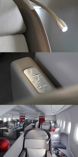 甜蜜的形状-法航头等舱座位概念设计，看上去像一个超级舒适的茧，保留了一种亲密感，温暖的灰色和浅色调，优质的皮革创造了宇宙的宁静空间感。高的侧分区座位以维护每个乘客的隐私。
