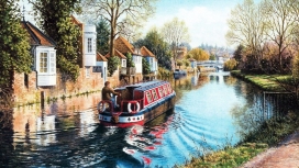 英国赫特福德郡小河船壁纸