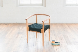 白橡木绳编织座凳子设计