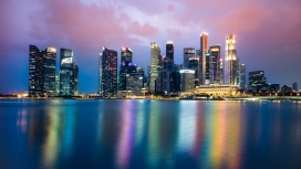 新加坡天际线城市海滨夜景