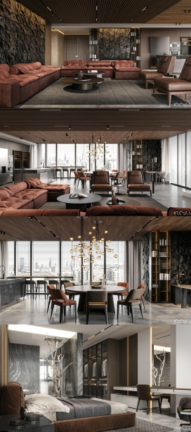 灰色烟熏内饰温暖环境照明的公寓设计