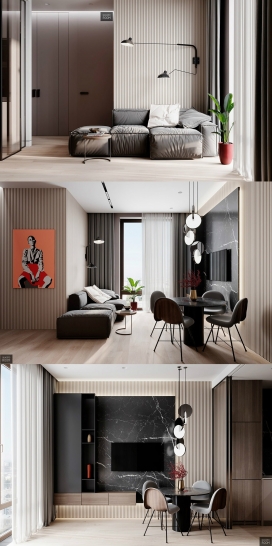 现代奢华条纹状的室内设计公寓