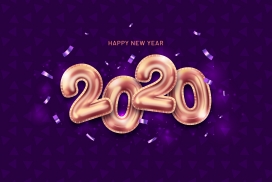 新年气球背景的2020立体字