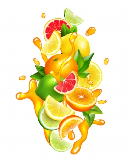 多彩柑橘类水果果汁滴矢量素材