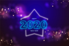 2020蓝紫霓虹灯新年页海报素材