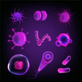 紫色古生物-浮游微生物卡通素材