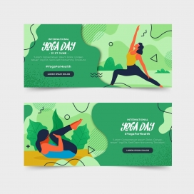 绿色风格瑜伽锻炼卡通海报素材