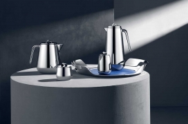 Georg Jensen的现代主义不锈钢螺旋咖啡和茶具