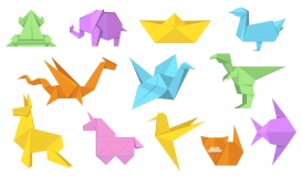 动物折纸平集卡插图素材
