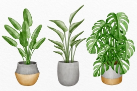 卡通绿色植物盆栽素材下载