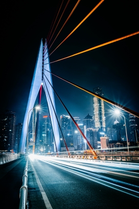 霸气的斜拉桥夜景图