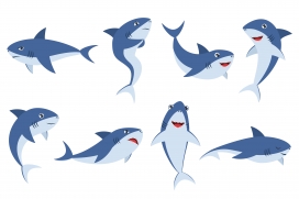 蓝色鲨鱼鲸鱼卡通素材下载